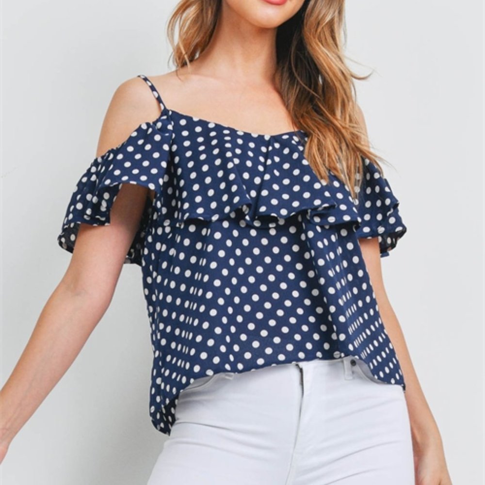 POLKA-DOT COLD SHOULDER BLOUSE